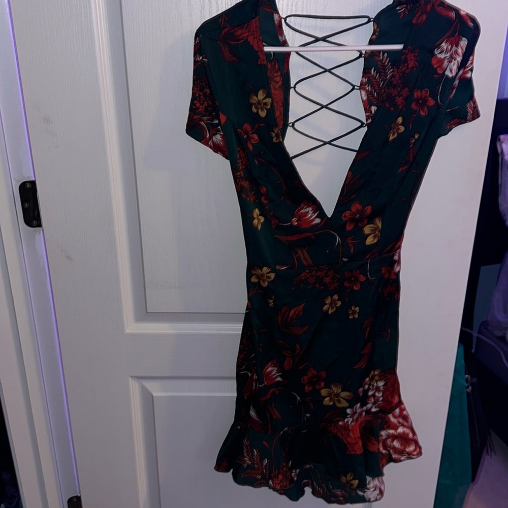 Dark green lace up dress